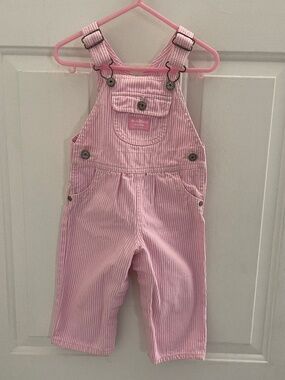 OshKosh B'gosh Pink Striped Vestbak Overalls 12 mo